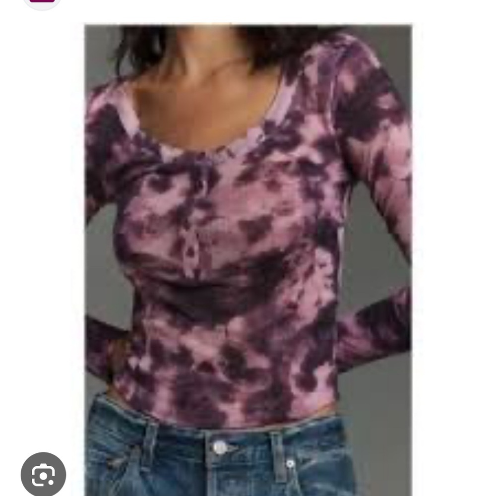 PILCRO for Anthropologie Andie ribbed purple tie dye henley top size XXS - Picture 1 of 8